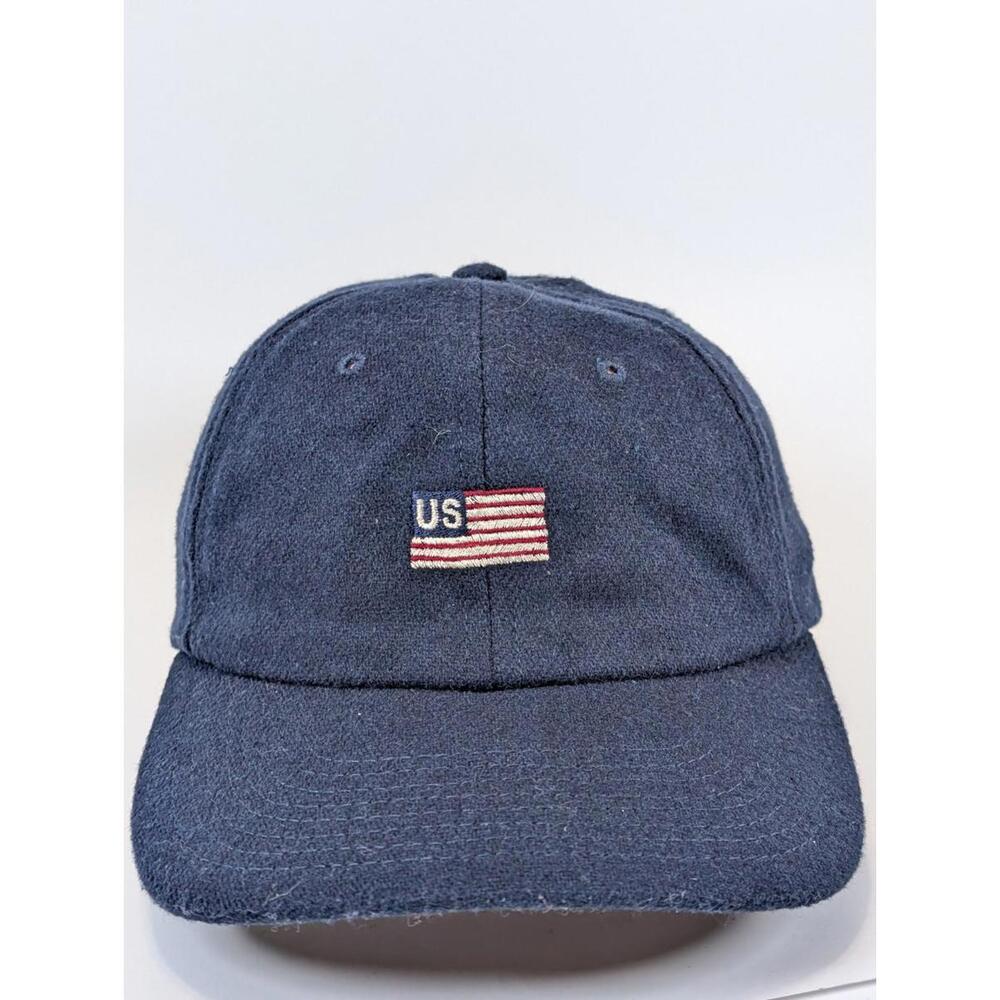 Vintage USA Flag Wool Baseball Cap Navy Blue Adjustable Strapback Dad Hat